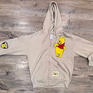 Disney Winnie the Pooh Zip Hoodie Sand Embroidered Patches Y2K Cozy Women Med
